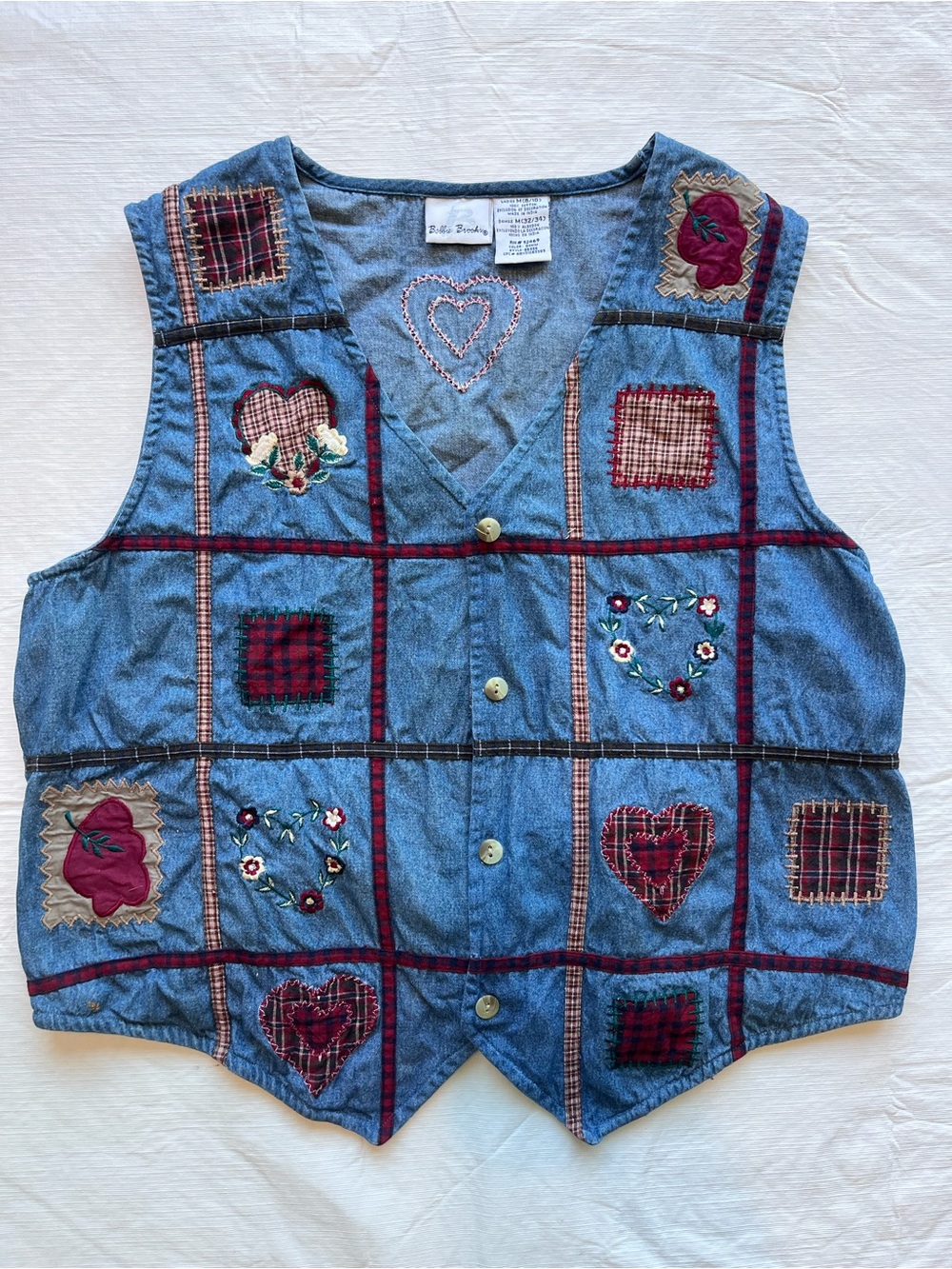 Vintage Bobbie Brooks Denim Vest Hearts Patchwork Cottagecore
